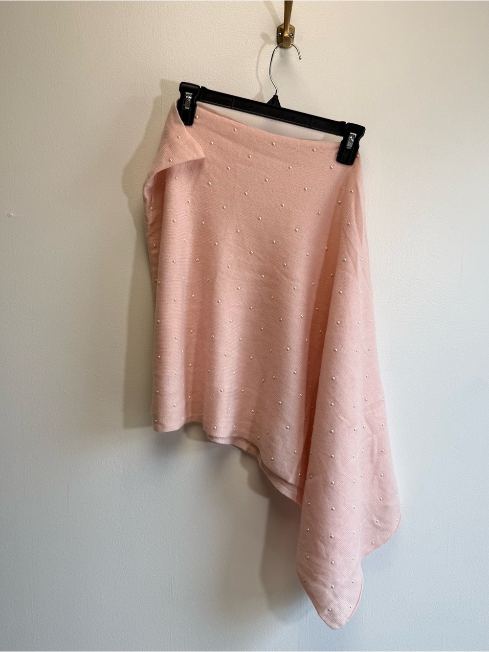 InCashmere Pink Merino Wool Cashmere Faux Pearl Knit Sweater Poncho One Size